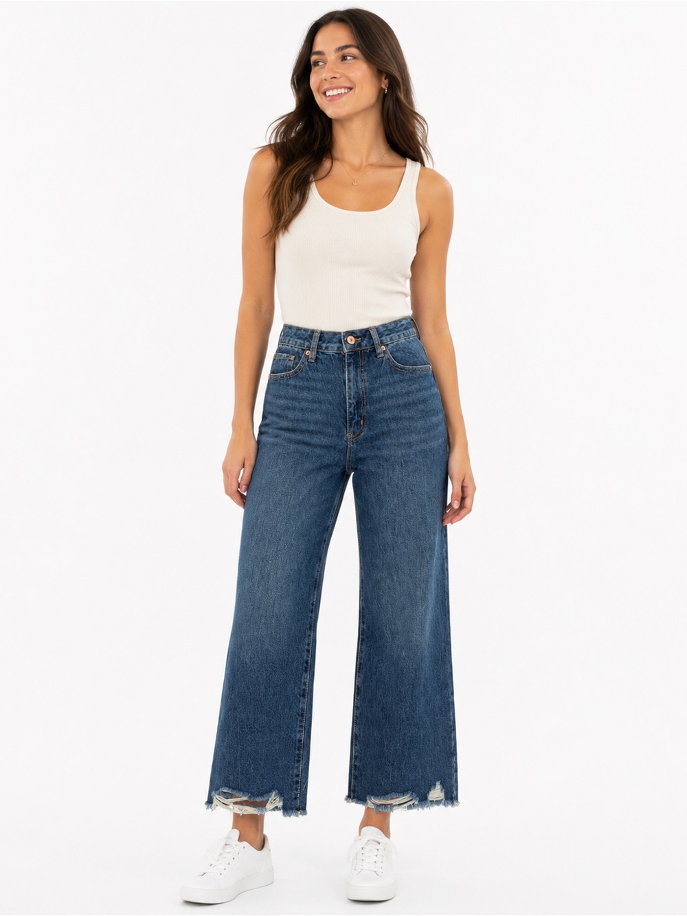 Rewash Vintage Reunion Super High Rise Wide Leg Crop Jeans 11 Distressed Raw Hem